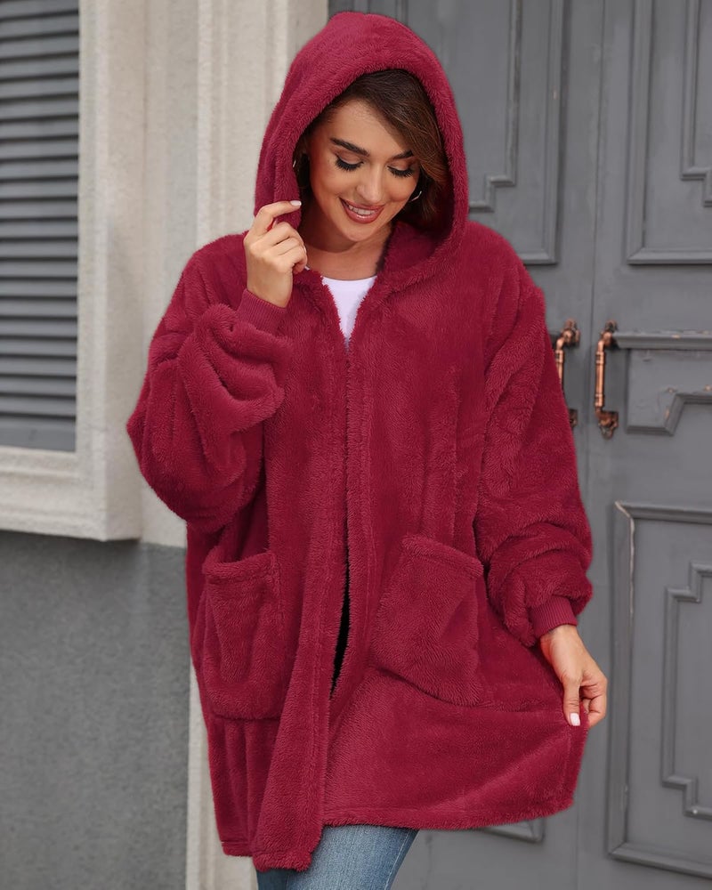 Argstar Hooded Cardigan for Women and Men, Oversized Sweatshirt Fuzzy Fleece Blanket Hoodie Jacket - One Size Fits All - Image 2